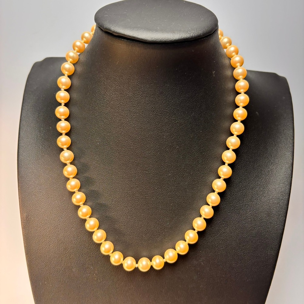 Marvella Faux Pearl Necklace Champagne Gold Tone Filigree Clasp Vintage